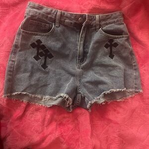 SHEIN Gray Jean Shorts Distressed Hem